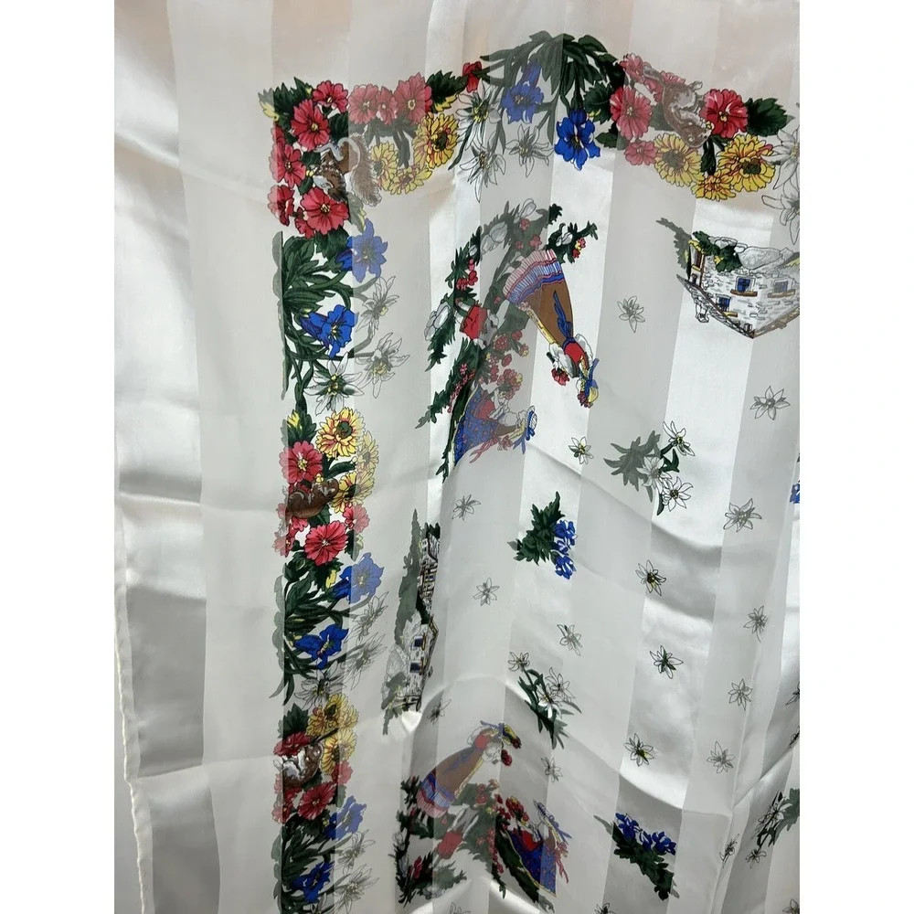 Vintage Scarf Silk Hand Rolled White Multicolor Spring Floral Flowing Read